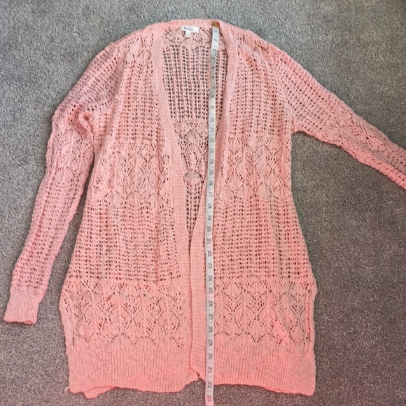 Mudd Light Pink Long Crochet-like Cardigan Small Cotton Blend - Picture 7 of 9